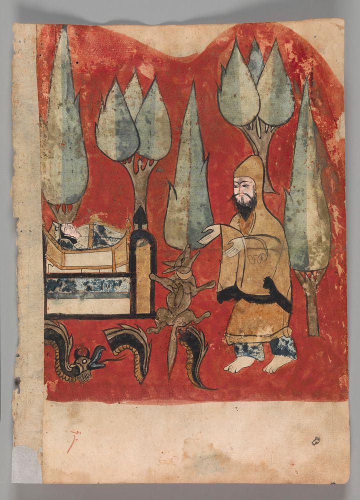 "The Ascetic Finds his Son Alive in his Crib", Folio from a Kalila wa Dimna, second quarter 16th century