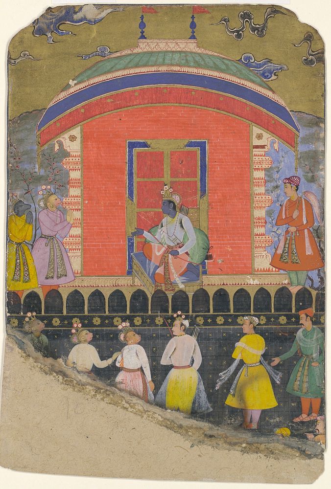 "Rama Receives Sugriva and Jambavat, the Monkey and Bear Kings", Folio from a Ramayana, attributed to India (ca. 1605)