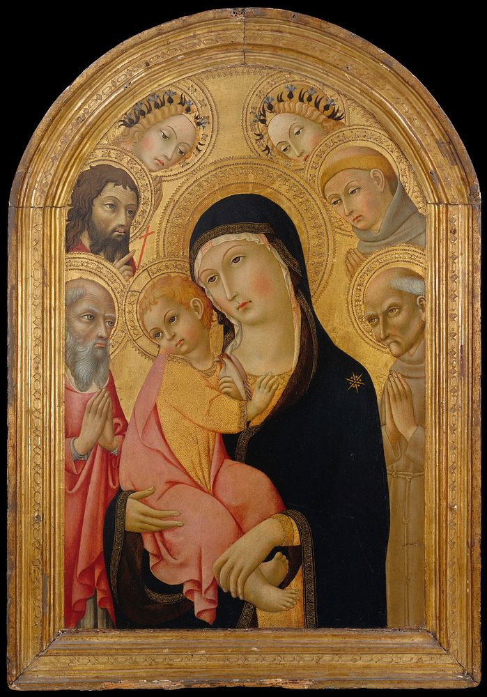 Madonna and Child with Saints Jerome, Bernardino, John the Baptist, and Anthony of Padua and Two Angels by Sano di Pietro…