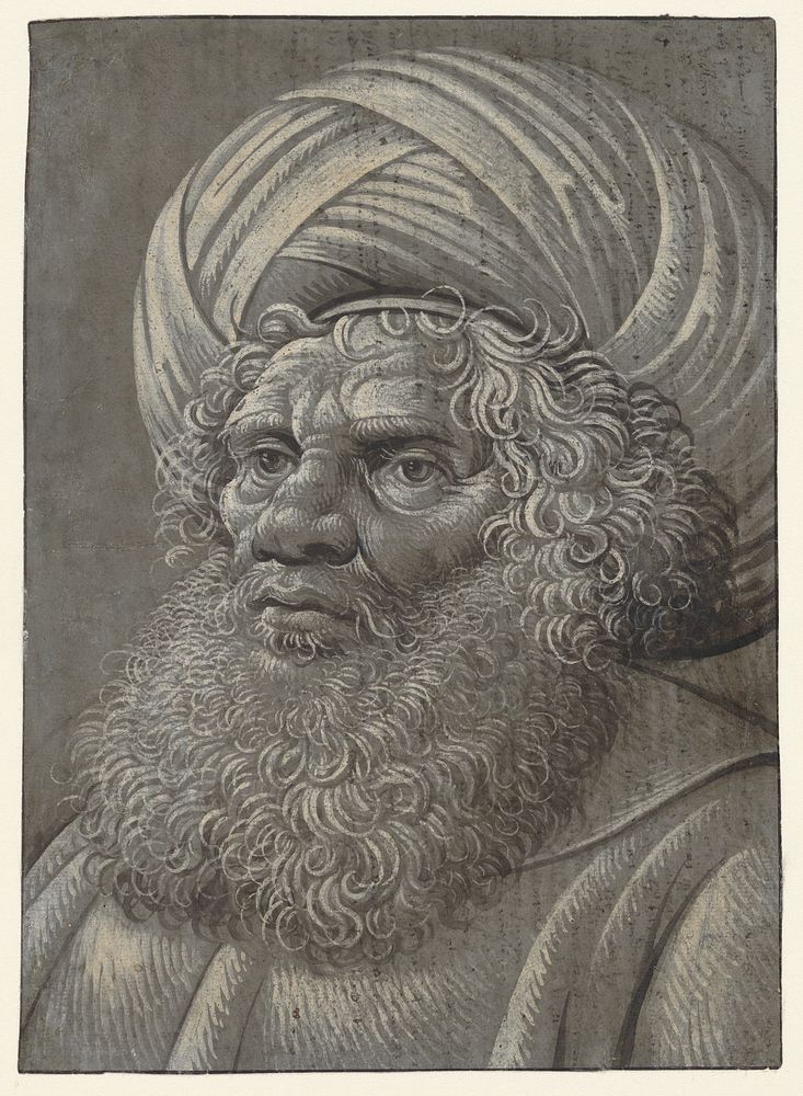 Head of a Bearded Man Wearing a Turban (recto); Latin script (verso)