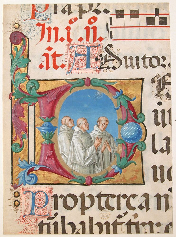 Manuscript Illumination with Singing Monks in an Initial D, from a Psalter by Girolamo dai Libri