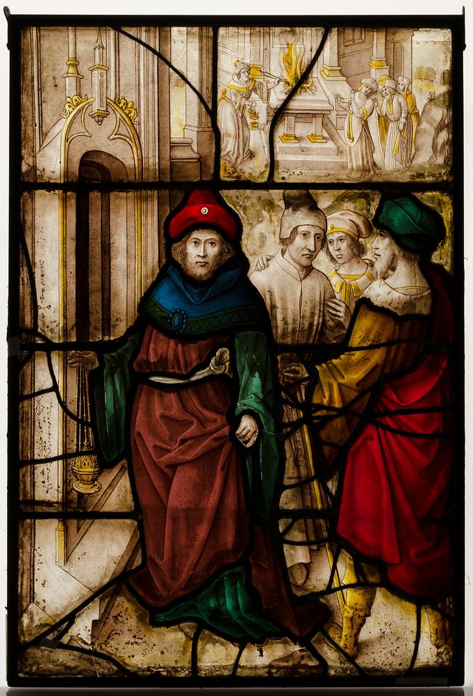 Glass Panel with Profanation of Jerusalem and the Sacred Rites of The Temple by German or South Netherlandish