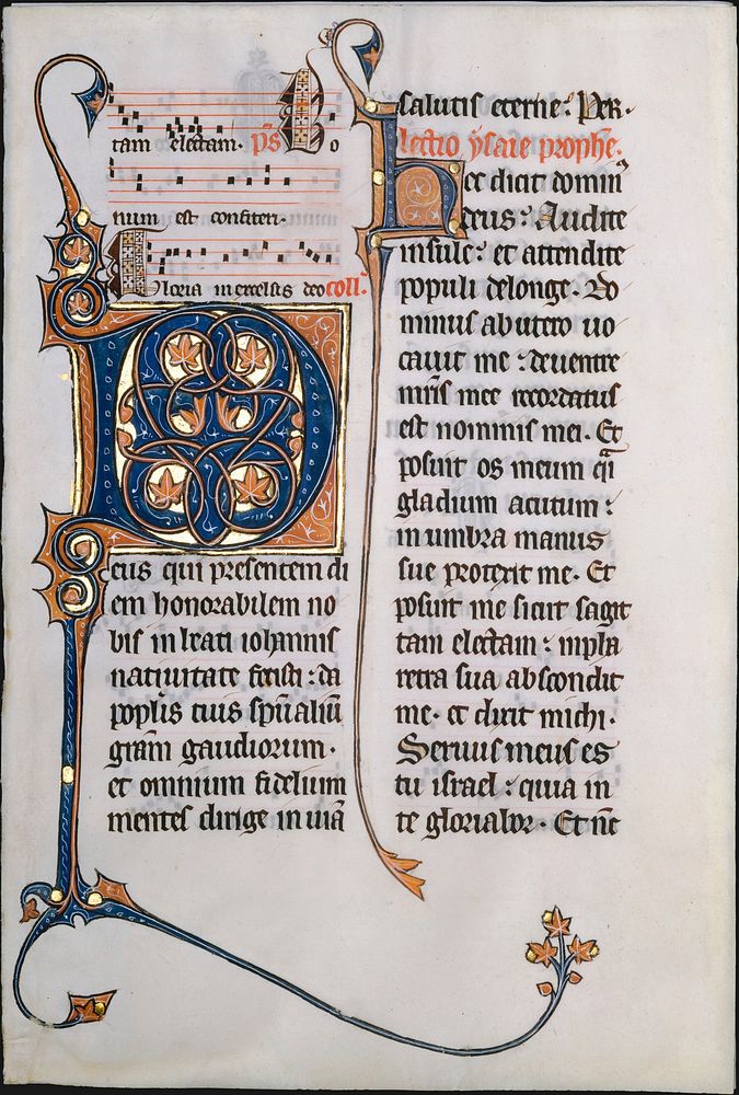 Manuscript Leaf with Initial M, from a Missal, French