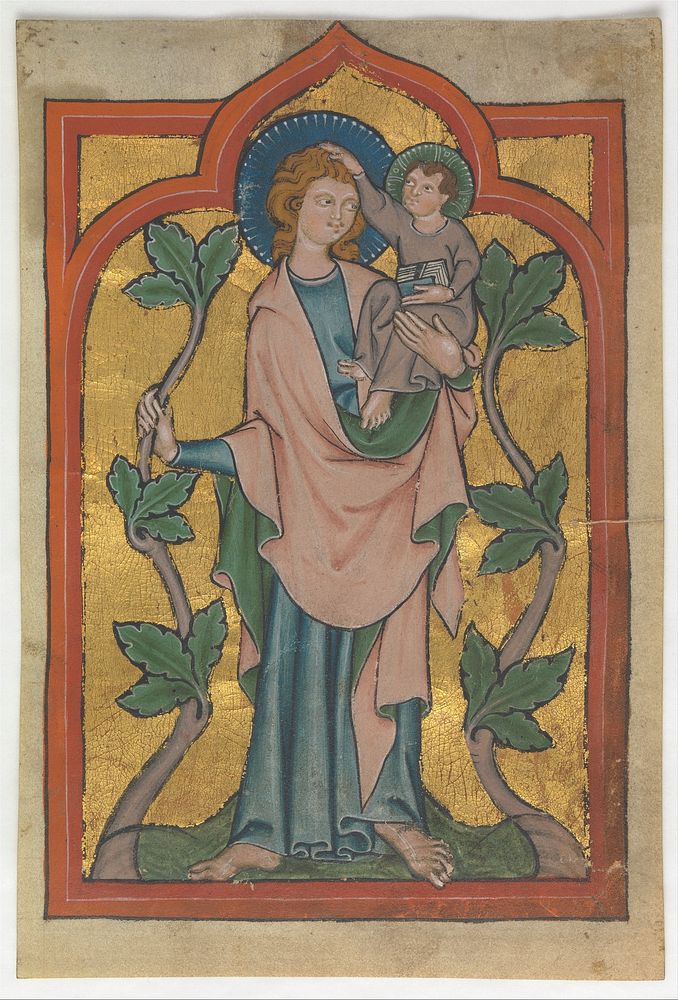 Manuscript Leaf with Saint Christopher Bearing Christ, German or Swiss, early 14th century