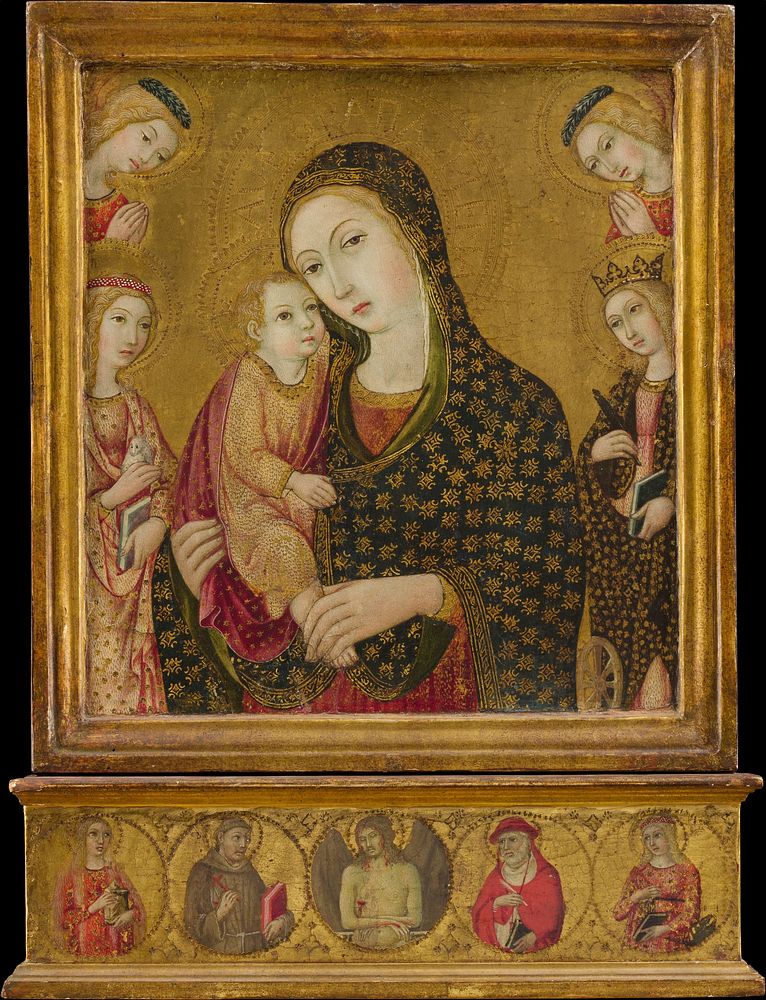 Madonna and Child with the Dead Christ, Saints Agnes and Catherine of Alexandria, and Two Angels by Sano di Pietro (Ansano…