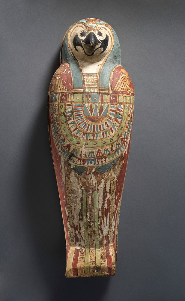 Falcon-form case containing a corn mummy 