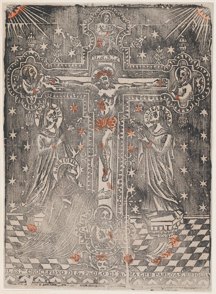 Christ on the cross flanked by the Virgin, Saint Brigit and Saint Elisabeth