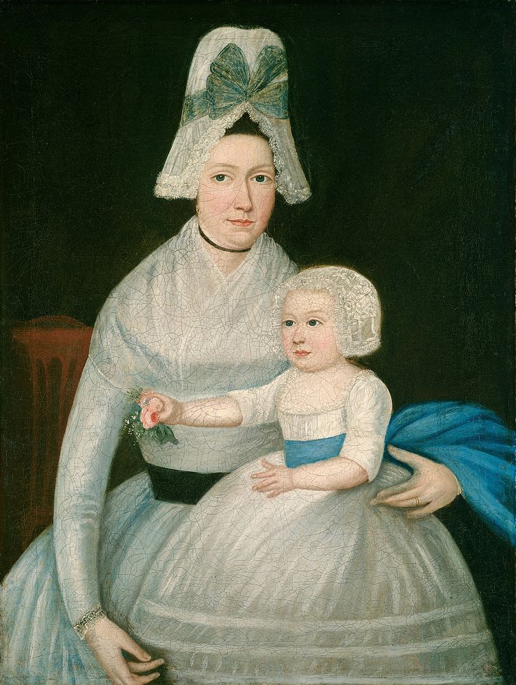 Mother and Child in White (ca. 1790) by American 18th Century.  