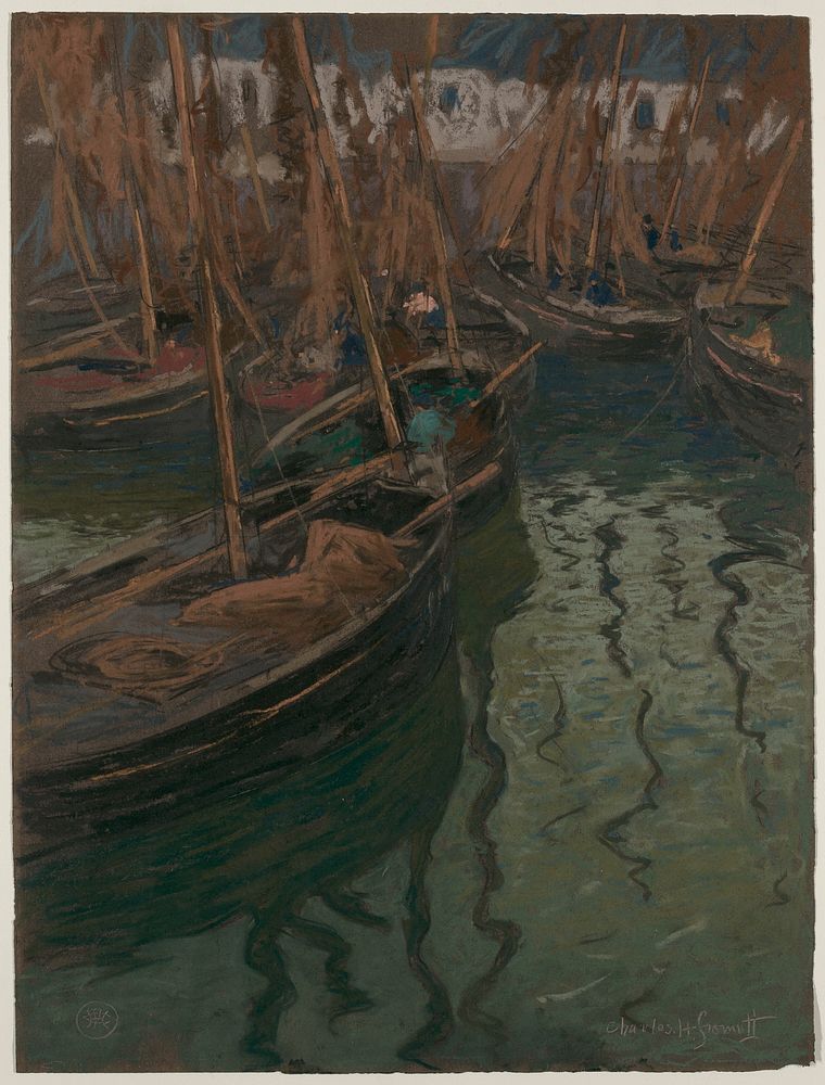 A Dock Harmony–Fishing Boats (1897) by Charles Fromuth.  