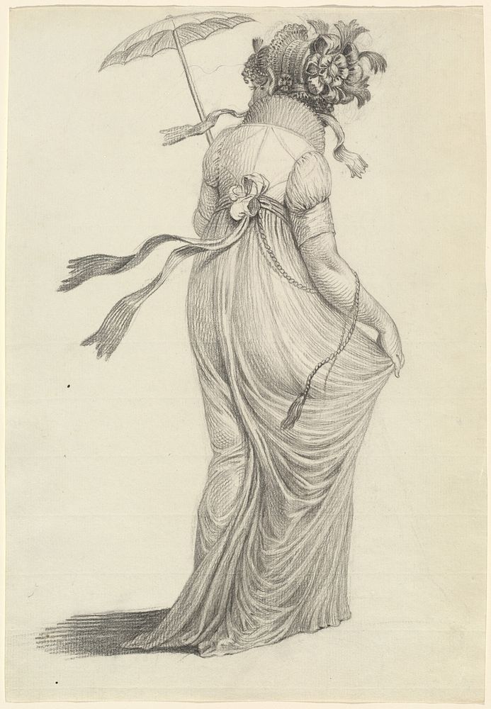 A Fashionable Young Woman Seen from Behind (ca. 1800–1803) drawing in high resolution by Carl Wilhelm Kolbe.  