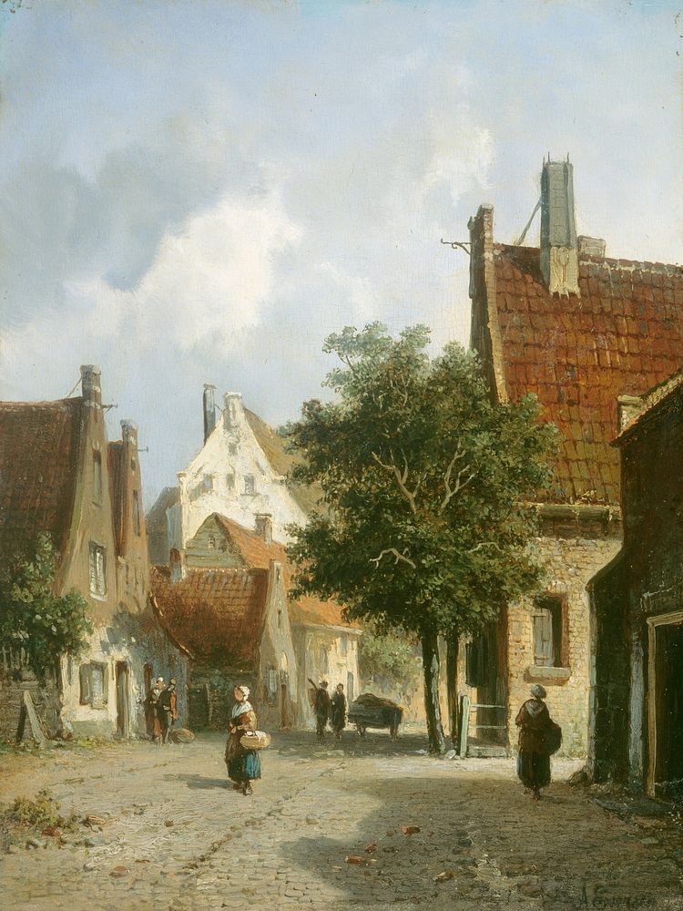 Amsterdam Street Scene by Adrianus Eversen (1818&ndash;1897.  