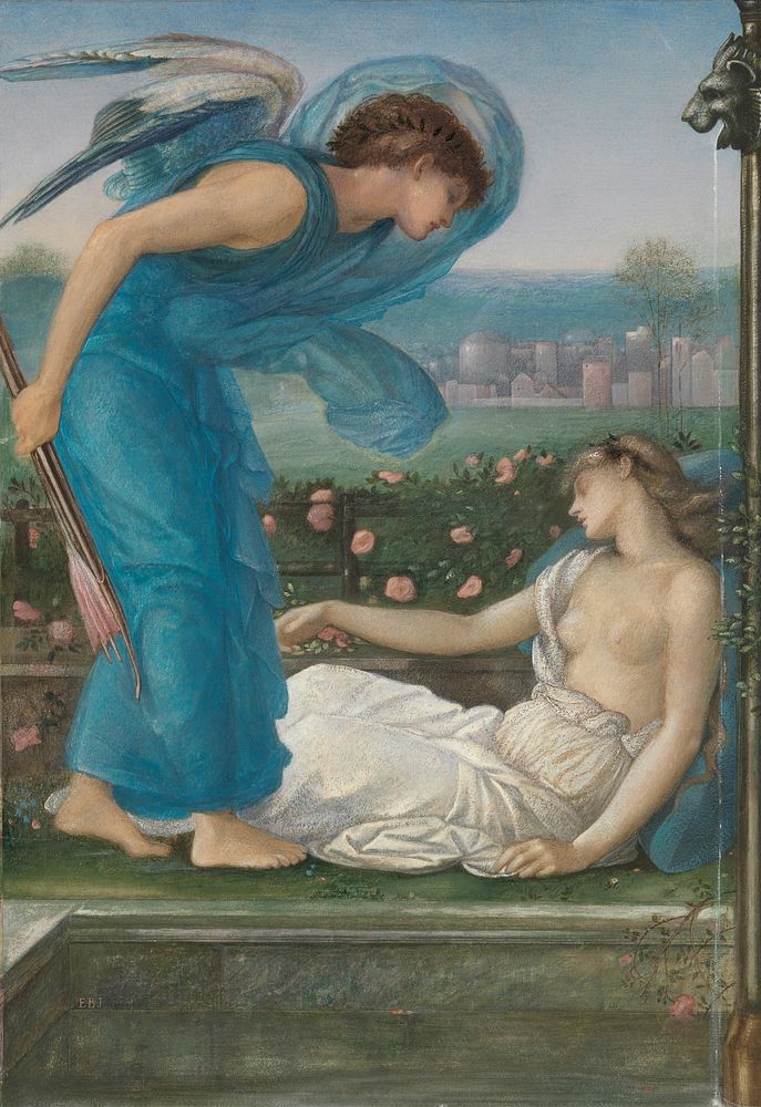 Cupid and Psyche (ca. 1870) painting in high resolution by Sir Edward Burne&ndash;Jones.  
