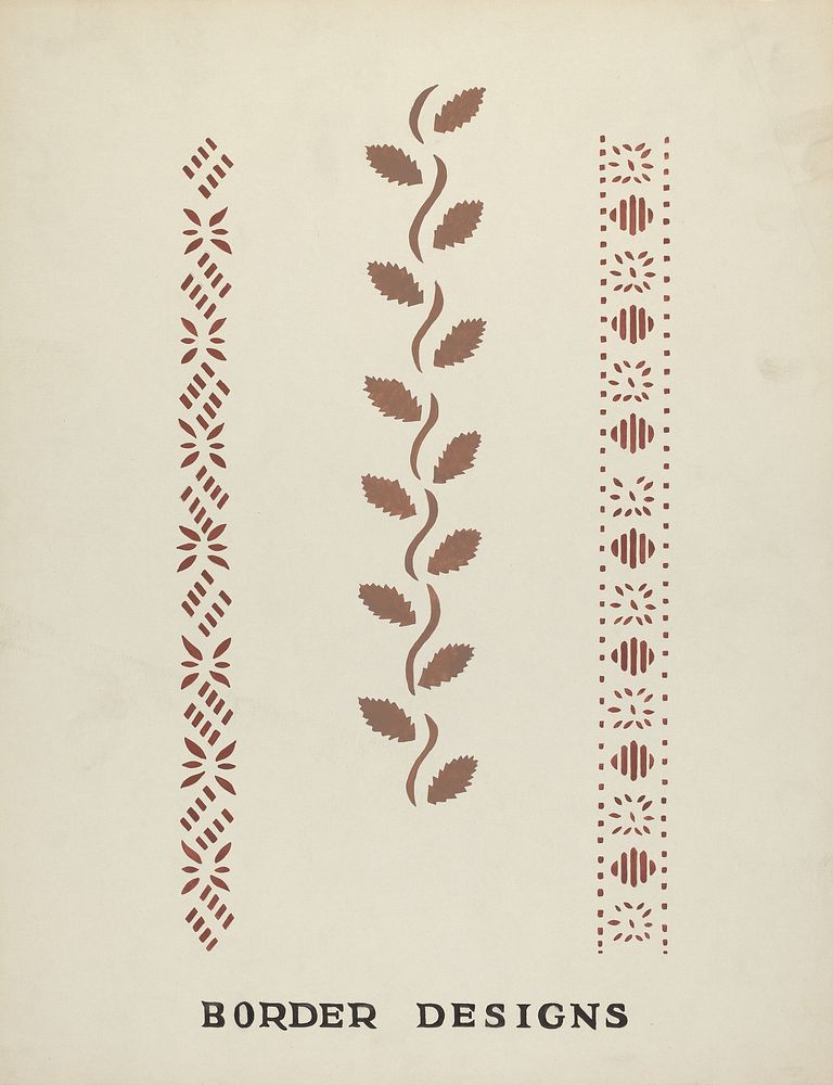 Border Designs from Proposed Portfolio "Maine Wall Stencils" (1935&ndash;1942) by Mildred E. Bent.  