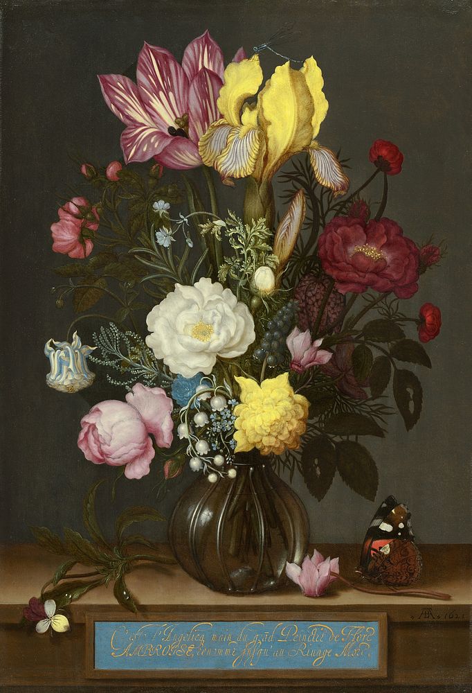 Bouquet of Flowers in a Glass Vase (1621) by Ambrosius Bosschaert.  