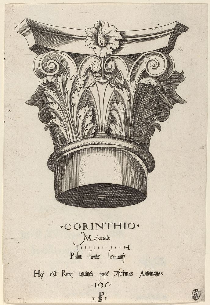 Capitals from the Baths of Antoninus, Rome (1535) by Master PS.  