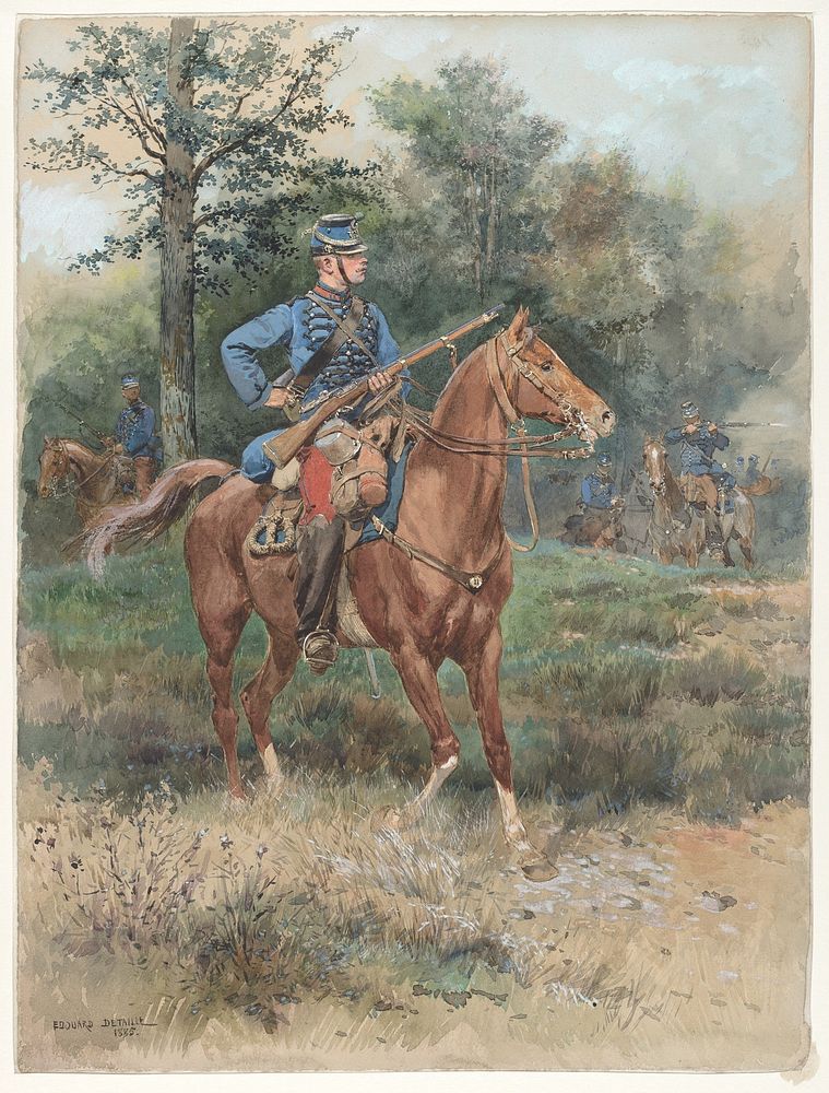Soldier on Horseback (1885) by Jean&ndash;Baptiste Edouard Detaille.  