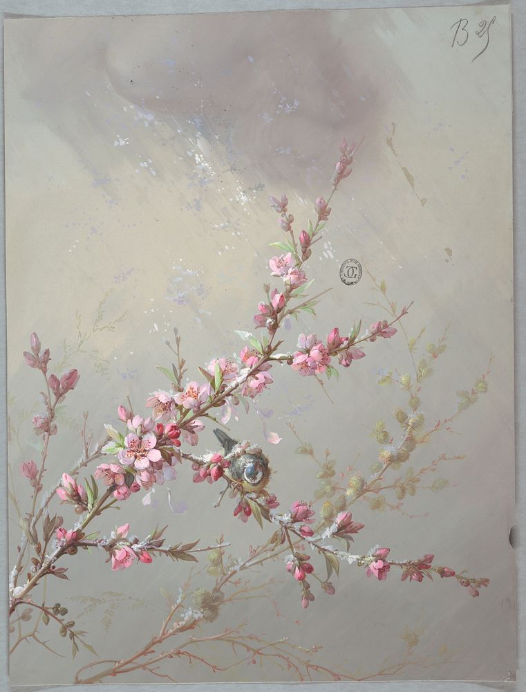 Flowers and birds design for wallpaper and textiles (19th century) painting in high resolution.  