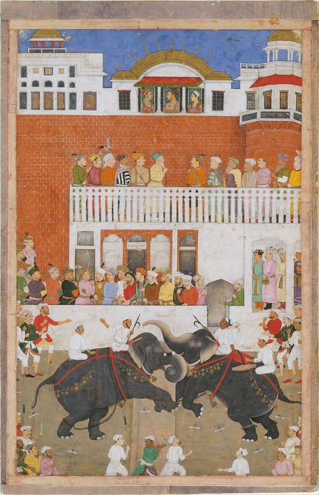 "Shah Jahan Watching an Elephant Fight", Folio from a Padshahnama. Original public domain image from The MET Museum