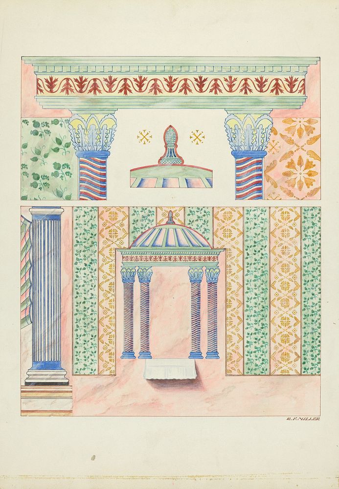 Details of Wall Paintings, Side Wall of Sanctuary (1935&ndash;1942) by Randolph F. Miller.  