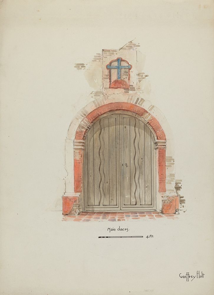 Doorway, Main Entrance to Mission (c. 1937) by Geoffrey Holt.