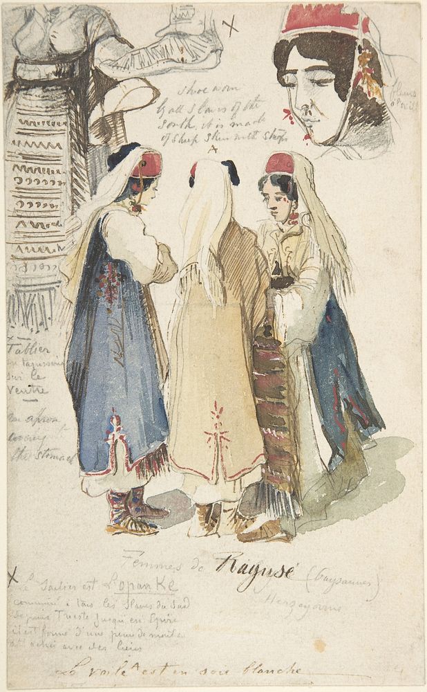 Peasant Women from Ragusa (1848&ndash;1866) painting in high resolution by Edward Lear.  