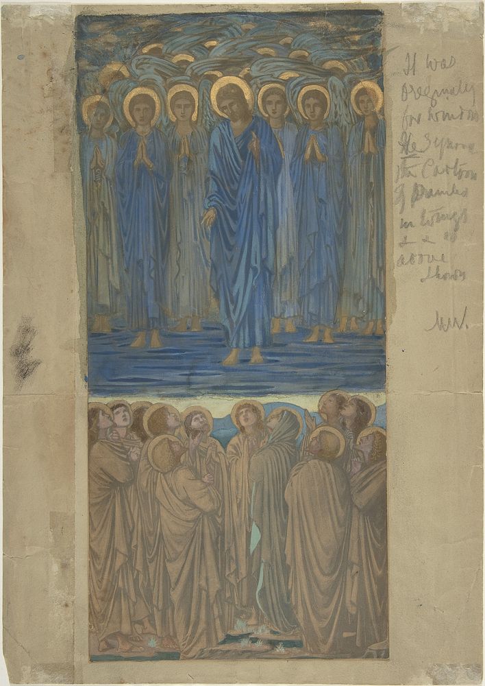 Ascension of Christ (Acts I, 1&ndash;9): Study for stained-glass window (ca. 1875&ndash;84) drawing in high resolution by…