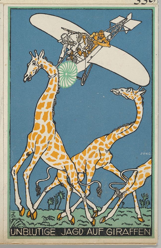 Bloodless Giraffe Hunt (Unblutige Jagd auf Giraffen) (1911) print in high resolution by Moriz Jung.  