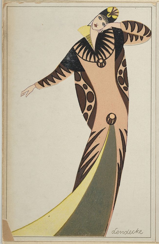 Woman in a long tubular dress (1912) fashion print in high resolution by Otto Friedrich Carl Lendecke.  