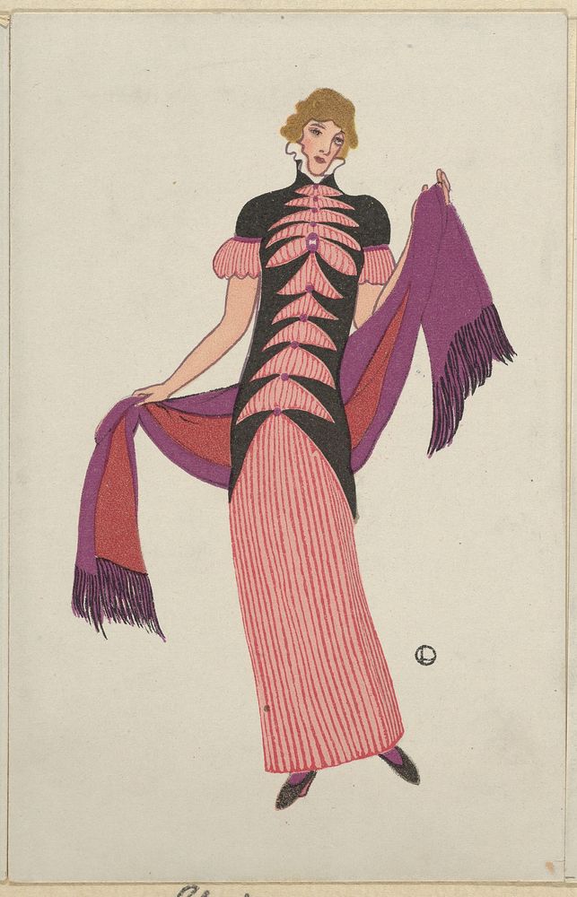 Woman in a long tubular pink dress (1912) fashion print in high resolution by Otto Friedrich Carl Lendecke.  