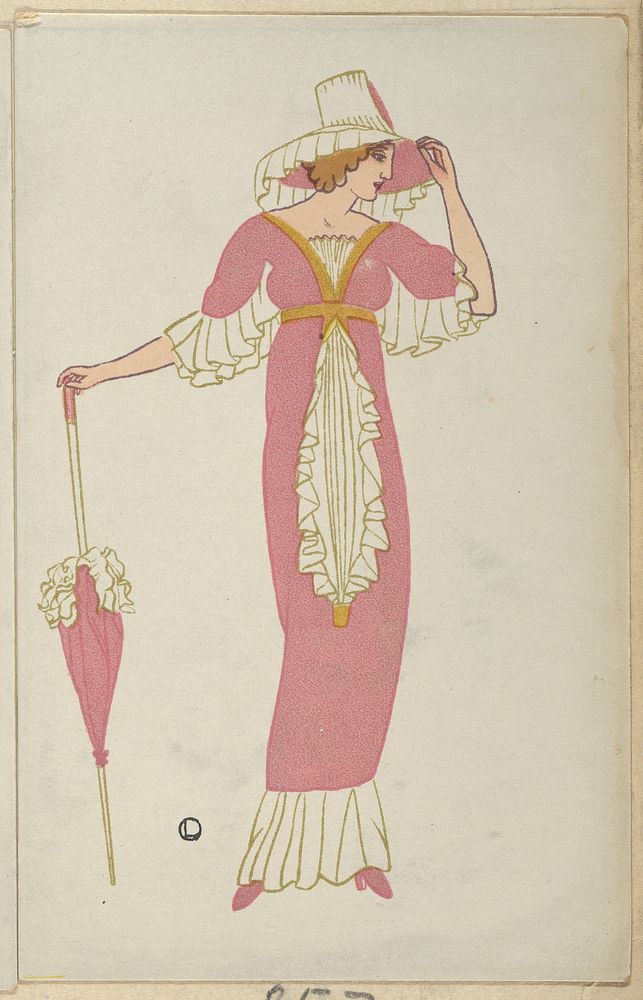 Woman in a pink tubular dress (1912) fashion print in high resolution by Otto Friedrich Carl Lendecke.  