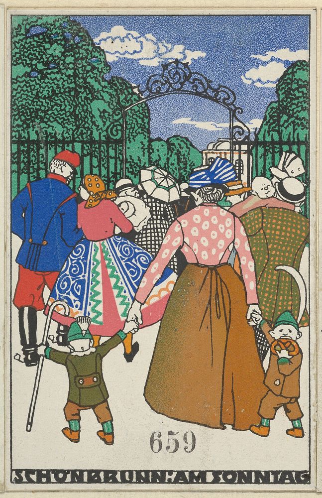 Sch&ouml;nbrunn on Sunday (Sch&ouml;nbrunn: am Sonntag) (1912) print in high resolution by Moriz Jung.  