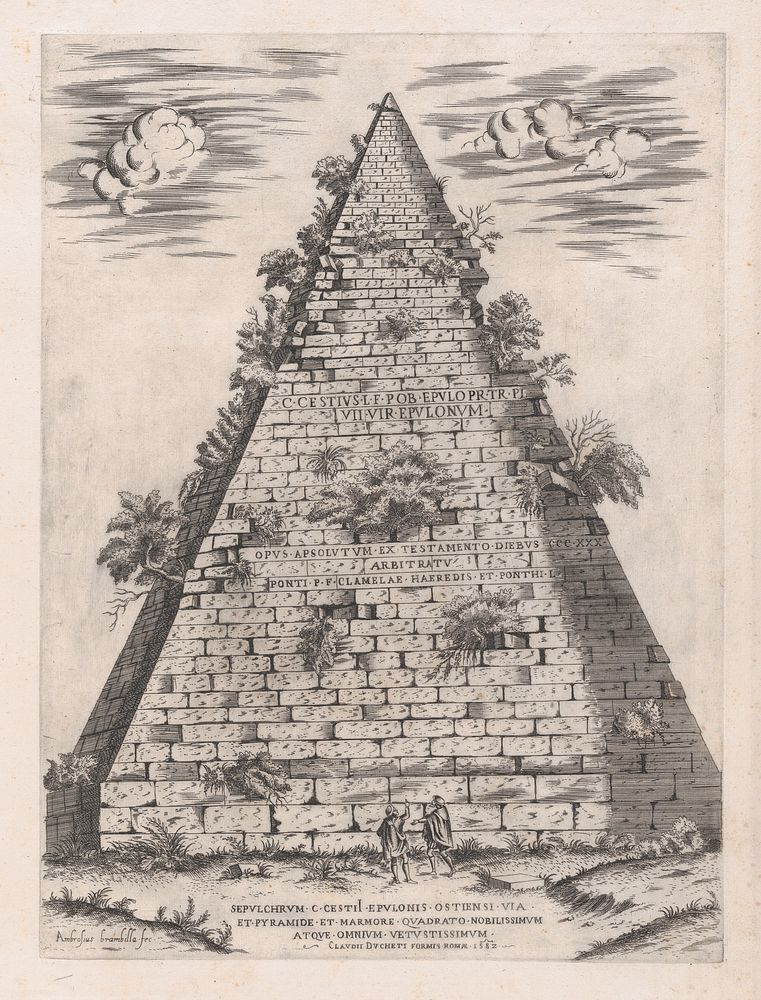 Speculum Romanae Magnificentiae: Pyramid of Caius Cestius. Original public domain image from The MET Museum, Antonio Lafréry