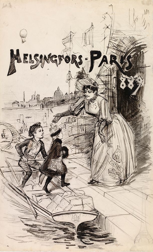 Cover illustration for the art publication "helsingfors - paris 1889", 1889 by Albert Edelfelt