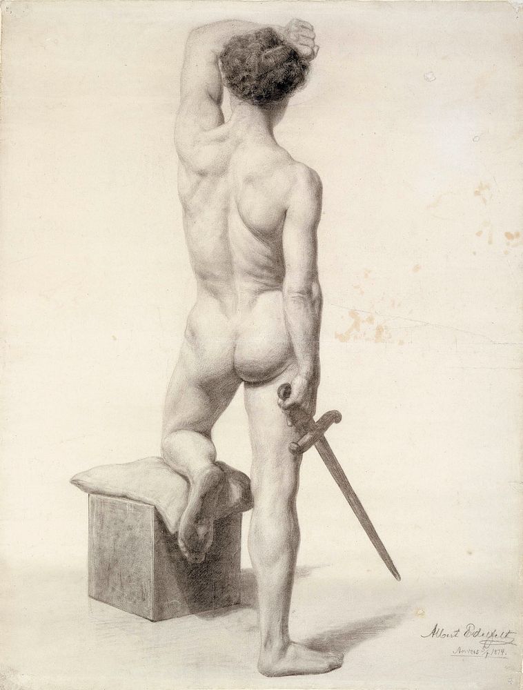 Seisova miesmalli, miekka kädessä, akatemiaharjoitelma, 1874 by Albert Edelfelt