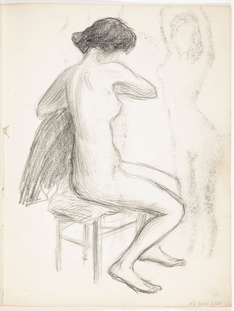 Tuolilla istuva alaston nainen, 1904part of a sketchbook by Hugo Simberg