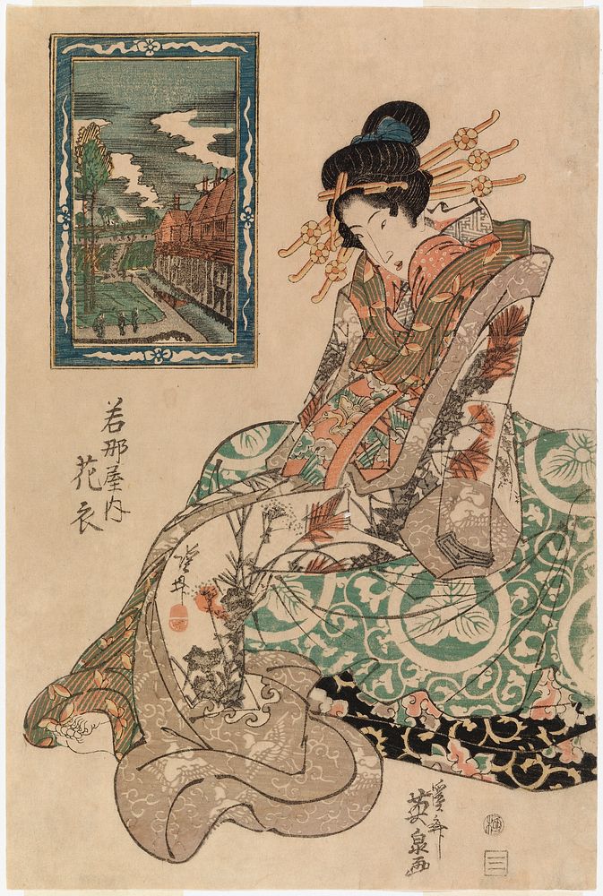 Wakana-yan kurtisaani yoshiwarassa. bijin-ga, 1818 - 1842