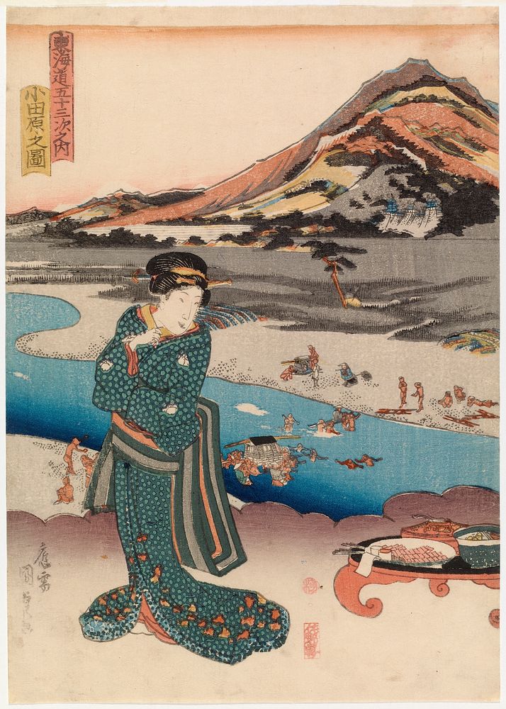 Odawara by the sakawa river, from tokaido gojusantsugi, 1830 by Utagawa Kunisada