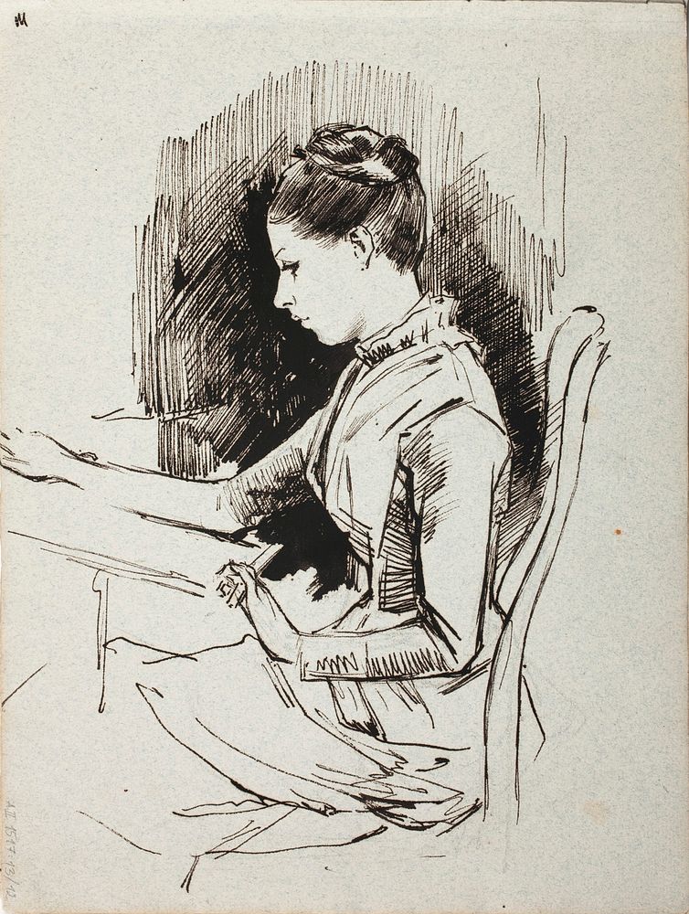 Annie edelfelt, taiteilijan sisar, 1882 - 1886 part of a sketchbook by Albert Edelfelt