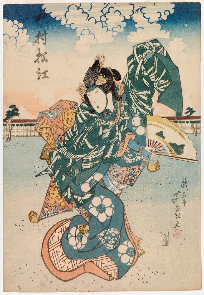 Onnagata-näyttelijä nakamura matsue iii tanssii, 1830