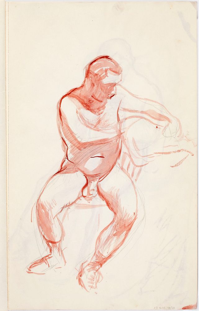 Istuva alaston mies, luonnos, 1902 - 1909part of a sketchbook by Magnus Enckell