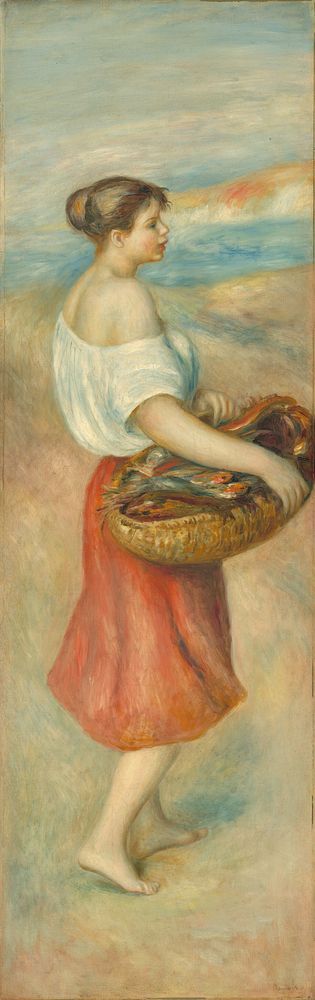 Pierre-Auguste Renoir's Girl with a Basket of Fish (c. 1889) painting in high resolution 