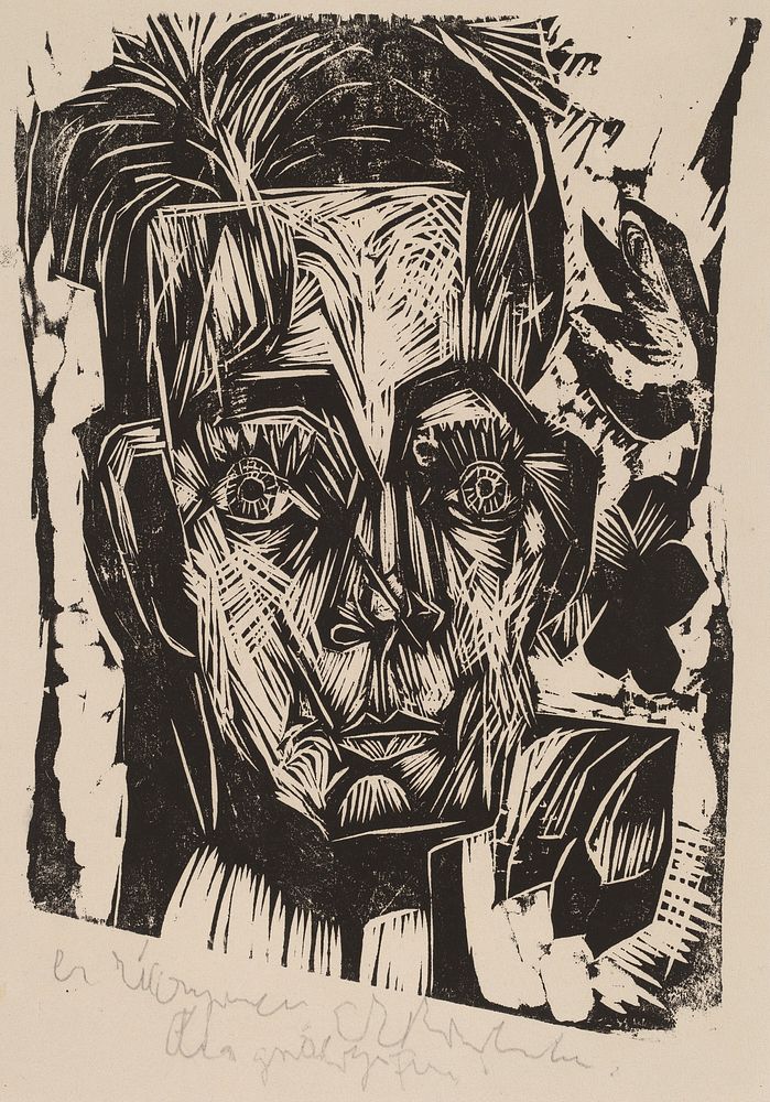 Head of Dr. Robert Binswanger (ca.1917–1918) print in high resolution by Ernst Ludwig Kirchner.  