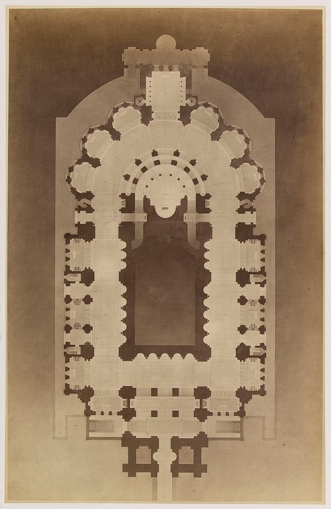 Projet pour le Sacré-Coeur (plan). Reproduction du dessin d'Abadie en 1874. Paris (XVIIIème arr.). Tirage sur papier…