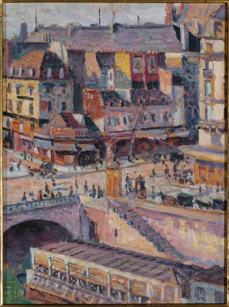Maximilien Luce (1858-1941). "Le pont Saint-Michel, et le quai des Orfèvres". Huile sur papier marouflé sur isorel, vers…