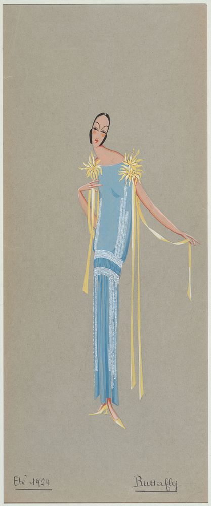 Projet de robe, été 1924, Butterfly. Anonyme, gouache et encre. Paris, musée Carnavalet. 