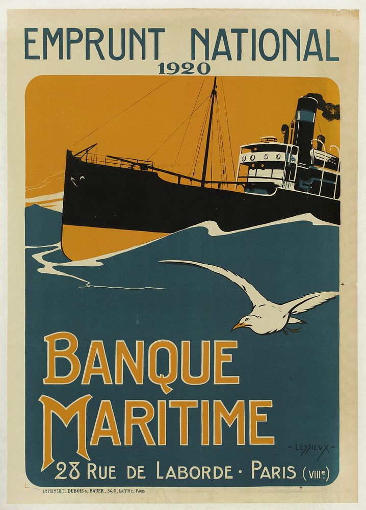 Lessieux. "Emprunt National 1920, Banque Maritime". Lithographie, 1920. Paris, musée Carnavalet.