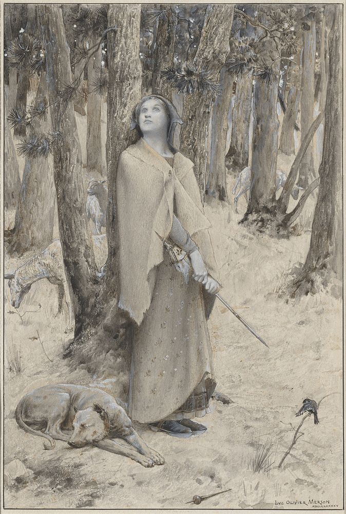 Joan of Arc Hearing the Voices (1895) drawing in high resolution by Luc-Olivier Merson.  