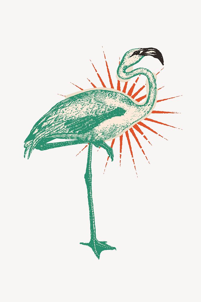 Retro flamingo, vintage illustration collage element vector