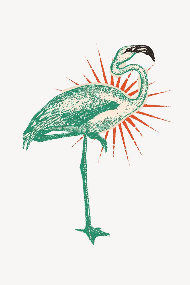 Retro flamingo illustration collage element  psd