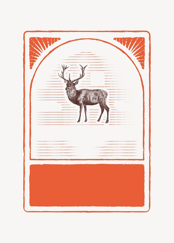 Vintage deer badge illustration collage element  vector